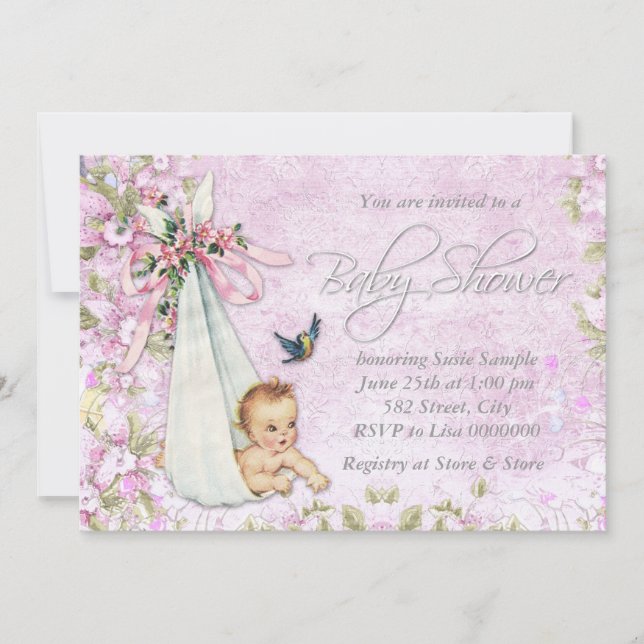 Invitation Fête de bébé vintage livraison spéciale rose (Devant)
