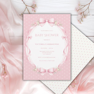 Invitation Fête de bébé vintage ruban rose floral