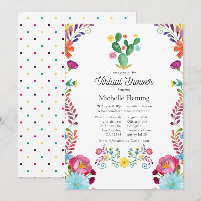 Invitation Fête de bébé virtuelle avec fleurs à l'aquarelle (Devant / Derrière)