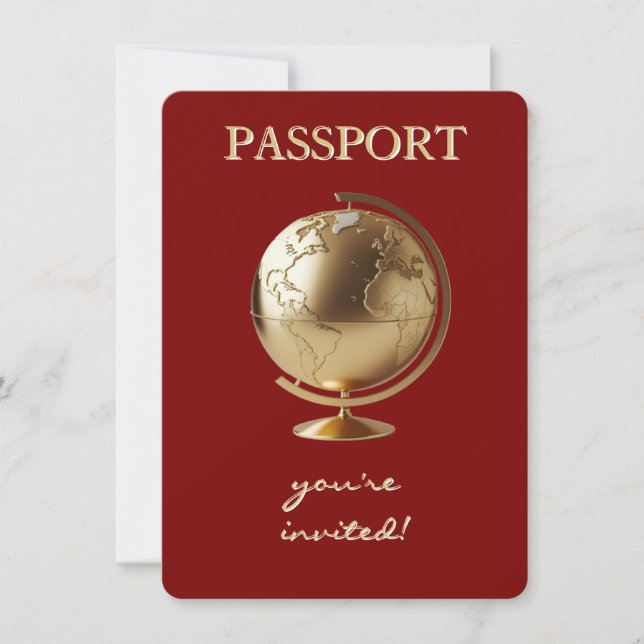Invitation Fête de bébé voyage Passeport Globe Doré (Devant)