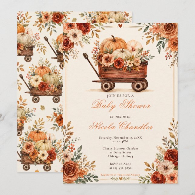 Invitation Fête de Bébé Wagon d'Automne (Devant / Derrière)