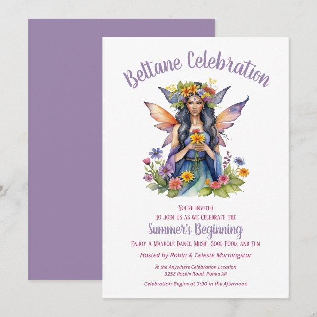 Invitation Fête de Beltane Été Fée Florale Sabbat (Devant / Derrière)