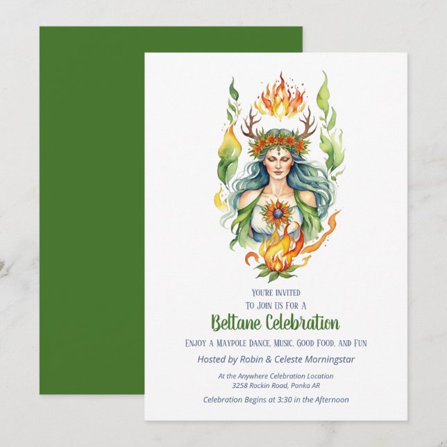 Invitation Fête de Beltane Feu Déesse d'Été Florale Sabbat (Devant / Derrière)