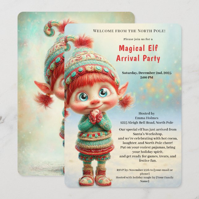 Invitation Fête de Bienvenue de l'Elf | Célébration d'Arrivée (Devant / Derrière)