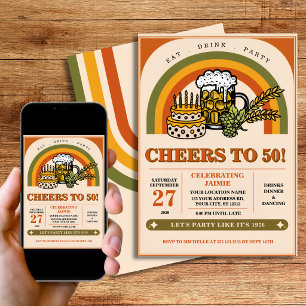 Invitation Fête de bière rétro pour 50e anniversaire 1970 À l