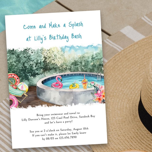 Invitation Fête de billard d'été faire un Anniversaire de enf (Kids Pool Party Invitation for any age birthday)