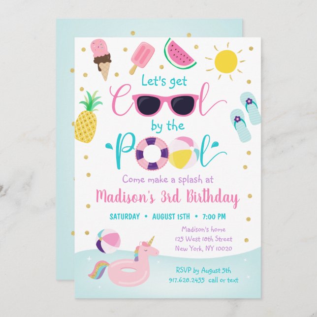 Invitation Fête de billard Filles Soyons Cool Anniversaire (Devant / Derrière)