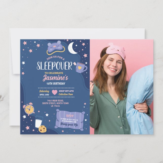 Invitation Fête de bois d'oeuvre Anniversaire Sleepover Fille (Devant)