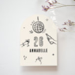Invitation fête de boisson d'anniversaire à l'arc dessinée ma<br><div class="desc">Crème et noir whimsical dessiné à la main âge modifiable boissons cocktail boule disco arc coquette invitation de fête.</div>