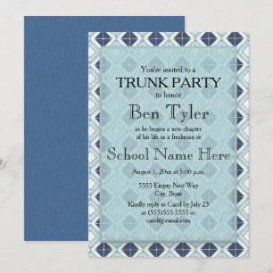Invitation Fête de boîte à motifs diamants bleus marine et bl