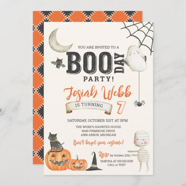 Invitation Fête de BOO DAY Enfants Éffrayants Halloween Anniv (Devant / Derrière)