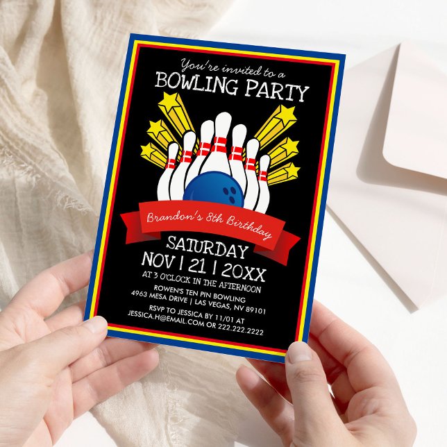 Invitation Fête de Bowling | Anniversaire Coloré Enfants (Créateur téléchargé)