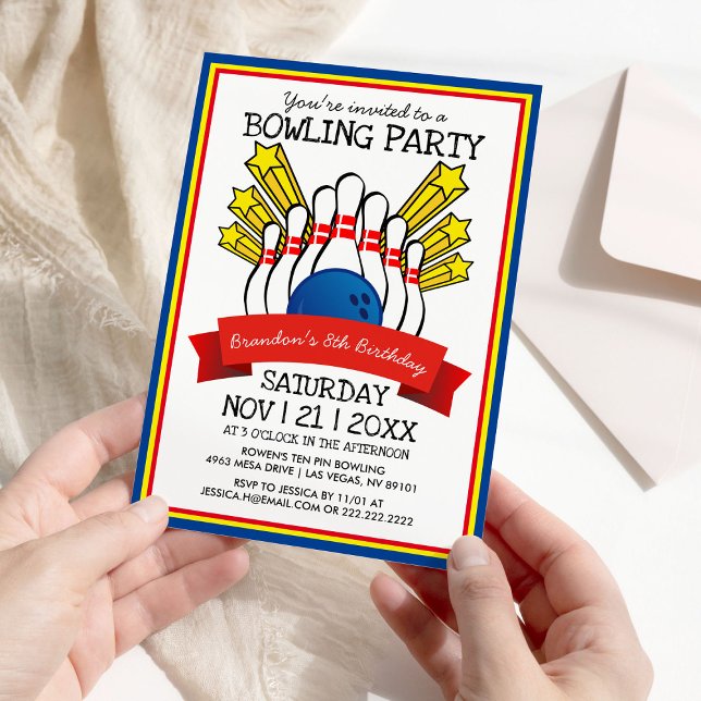 Invitation Fête de Bowling | Anniversaire Coloré Enfants (Créateur téléchargé)
