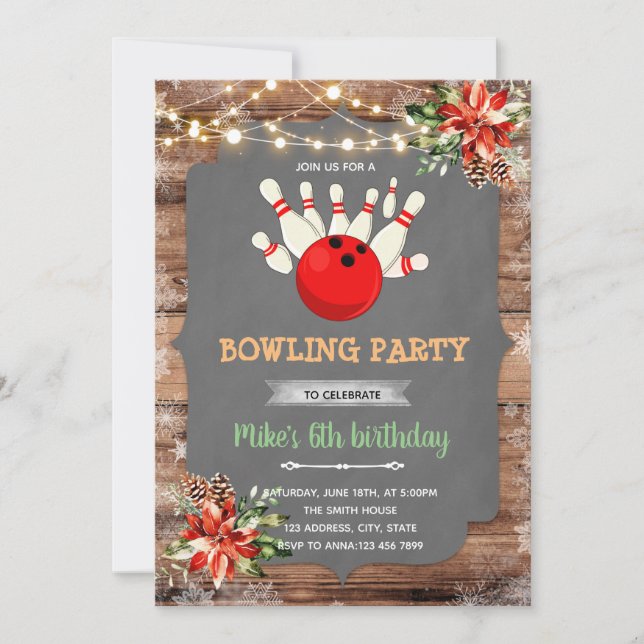 Invitation fête de bowling de Noël (Devant)