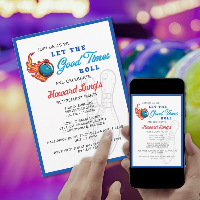 Invitation Fête de Bowling : Que les bons moments s'écoulent (Créateur téléchargé)