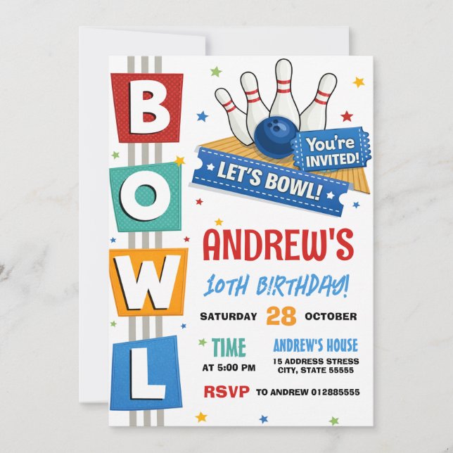 Invitation Fête de Bowling sur Mesure (Devant)