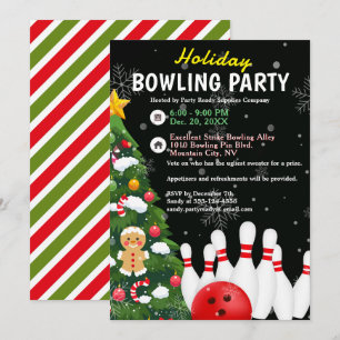 Invitation Fête de Bowling Xmas Tree Arrière - plan noir