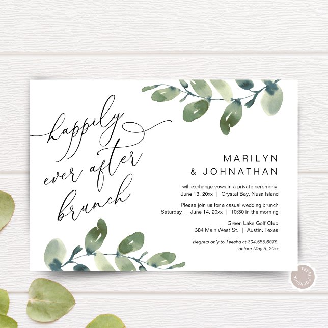 Invitation Fête de Brunch Après Mariage dans la Verdure (Happily Ever After Brunch, Elopement Invitation Card, Greenery Eucalyptus Themed, Digital Down)
