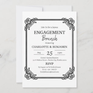 Invitation Fête de brunch de fiançailles minimaliste en noir