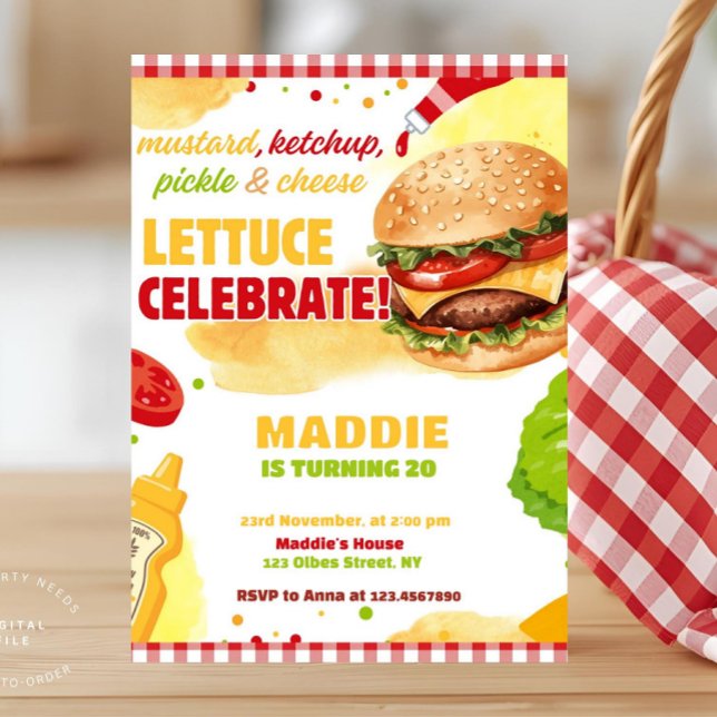 Invitation Fête de burger dans la cour Gingham en train de se ( backyard burger party, bbq party invitation, burger birthday party invite,summer family annual barb)