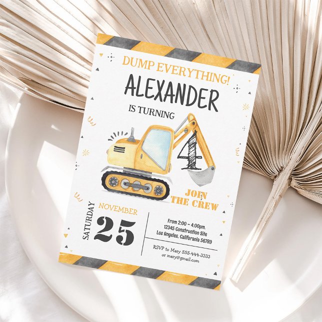 Invitation Fête de camion à benne construction (Créateur téléchargé)