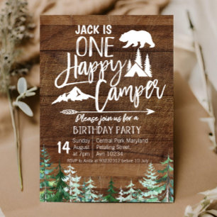 Invitation Fête de Camping Forêt Anniversaire Kraft Camper