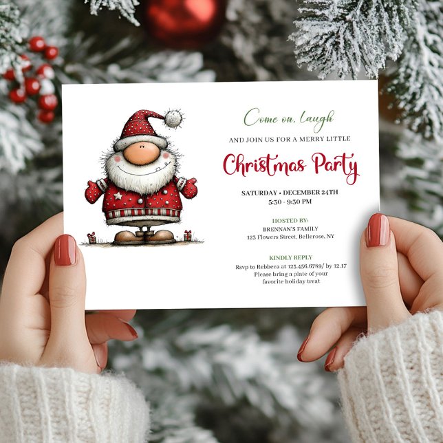 Invitation Fête de célébration de Noël avec Père Noël drôle m (Modern Funny Santa Watercolor Party Celebration)
