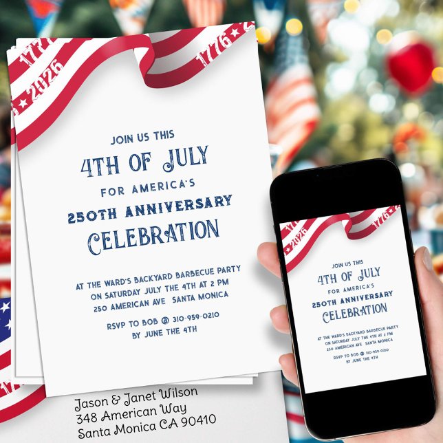 Invitation Fête de célébration du 250e anniversaire du 4 juil (Créateur téléchargé)