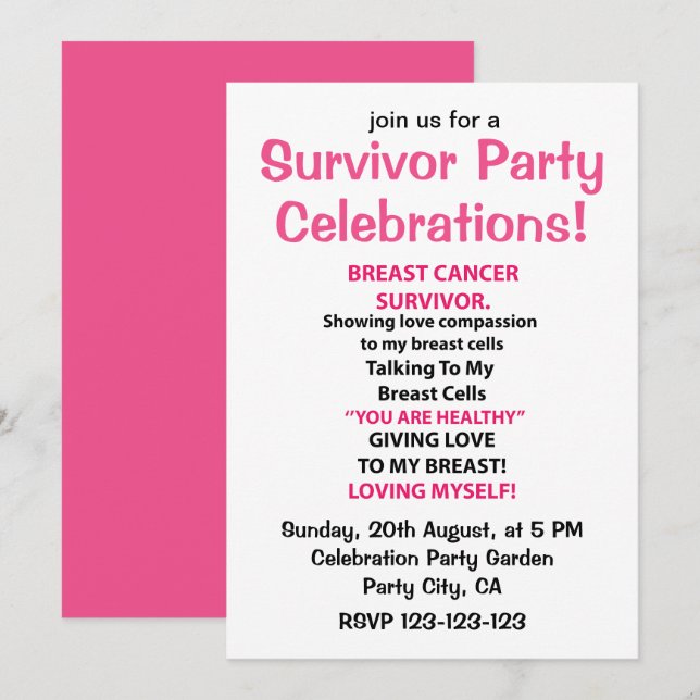Invitation Fête de célébration pour les survivantes du cancer (Devant / Derrière)