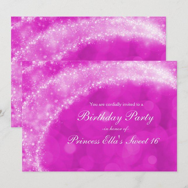 Invitation Fête de Cendrillon à paillettes rose et blanc pour (Devant / Derrière)