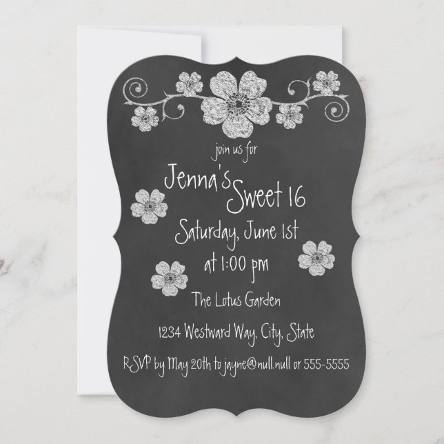 Invitation Fête de Chalkboard Wild White Roses (Devant)