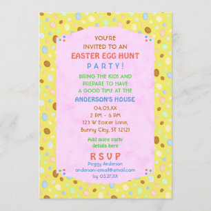 Invitation Fête de chasse aux oeufs de Pâques Jaune rose et r