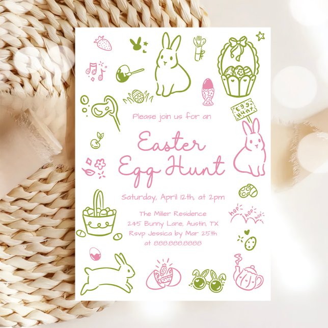 Invitation Fête de chasse aux œufs de Pâques rose et vert (Créateur téléchargé)