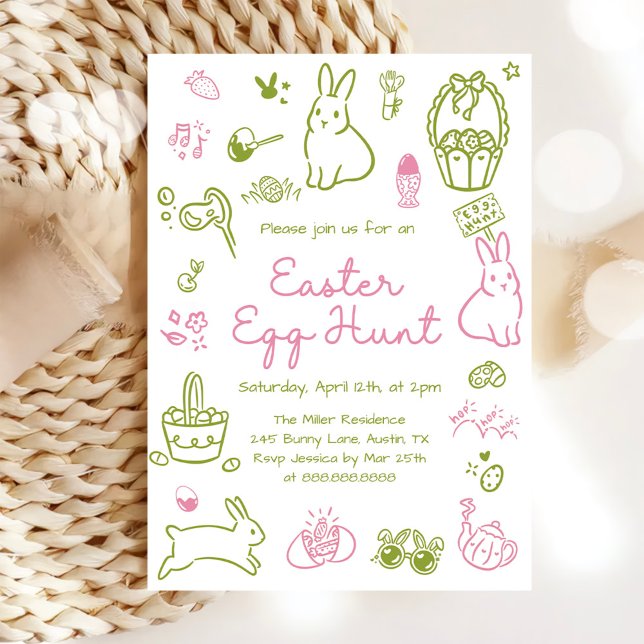 Invitation Fête de chasse aux œufs de Pâques rose et vert (Créateur téléchargé)