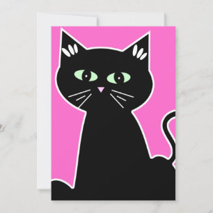 Invitation Fête de chat aux yeux verts dessin animé rétro