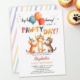 Invitation Fête de chat chatons joueurs ballons 1er anniversa