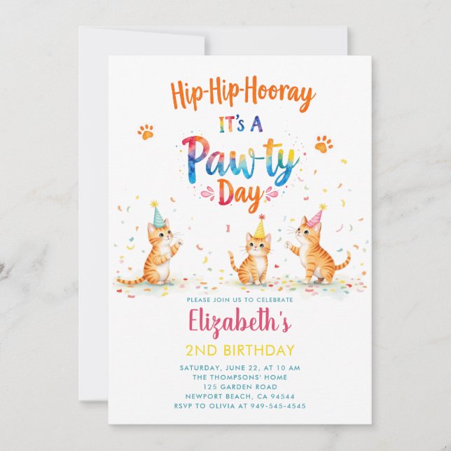 Invitation Fête de chat Chatons joueurs Enfants Joyeux Annive (Devant)