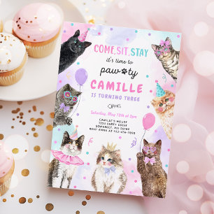 Invitation Fête de chaton Pawty Kitty Chat Anniversaire