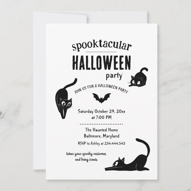 Invitation Fête de chats noirs d'Halloween Spooktacular (Devant)