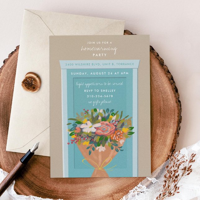 Invitation Fête de chauffage à porte bleue illustrée (Créateur téléchargé)