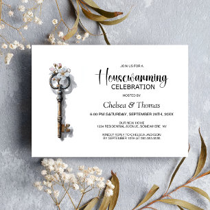 Invitation Fête de Chauffage de Maison avec Clé Vintage