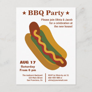 Invitation Fête de Chauffage de Maison Chien Chaud BBQ Vintag
