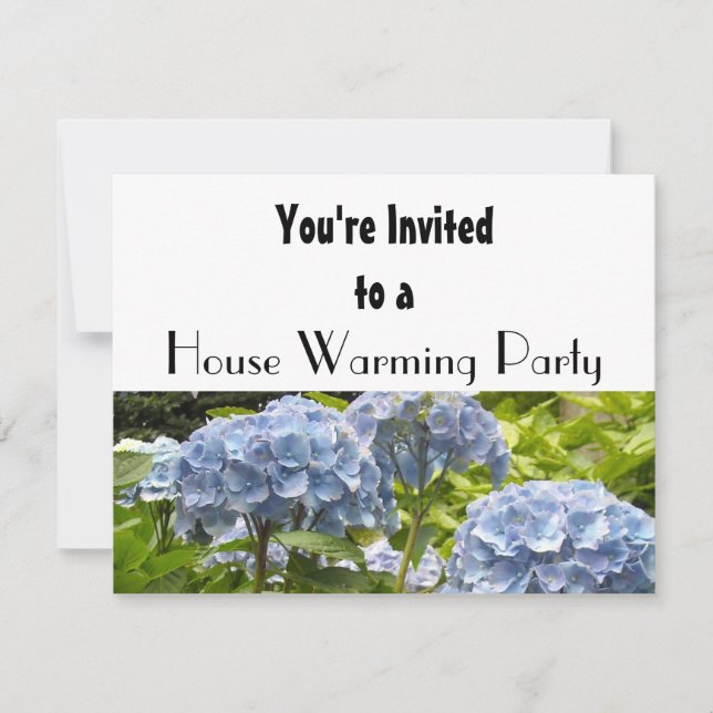 Invitation Fête de Chauffage de Maison de Hortensia Bleu (Devant)