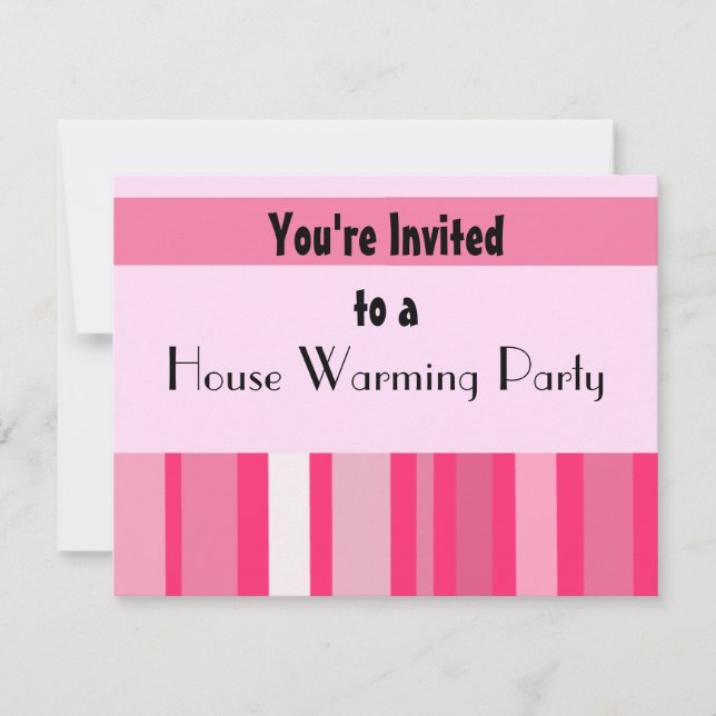 Invitation Fête de Chauffage de Maison Moderne à Rayures Rose (Devant)