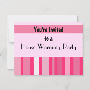 Invitation Fête de Chauffage de Maison Moderne à Rayures Rose