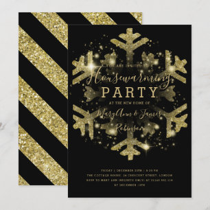 Invitation Fête de Chauffage d'Hiver Or & Noir