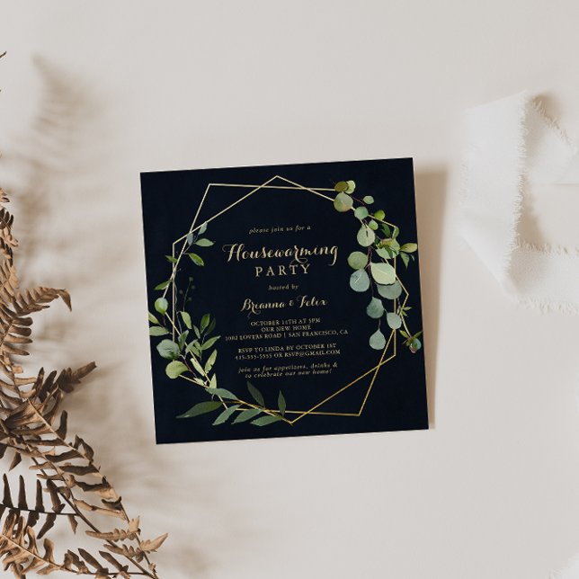 Invitation Fête de Chauffage Géométrique Or Bleu Vert  (Créateur téléchargé)