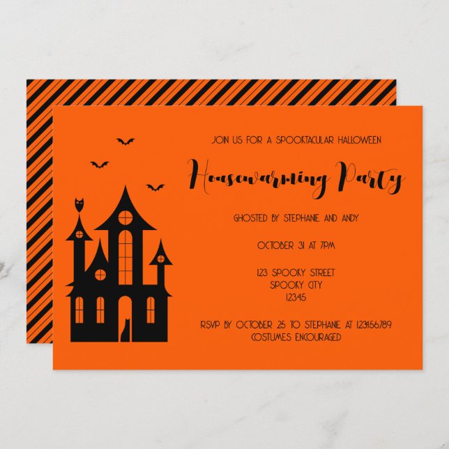 Invitation Fête de Chauffage Halloween Maison Hantée Noir I (Devant / Derrière)