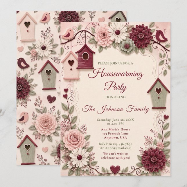 Invitation Fête de Chauffage Maison Bourgeois Sage (Devant / Derrière)