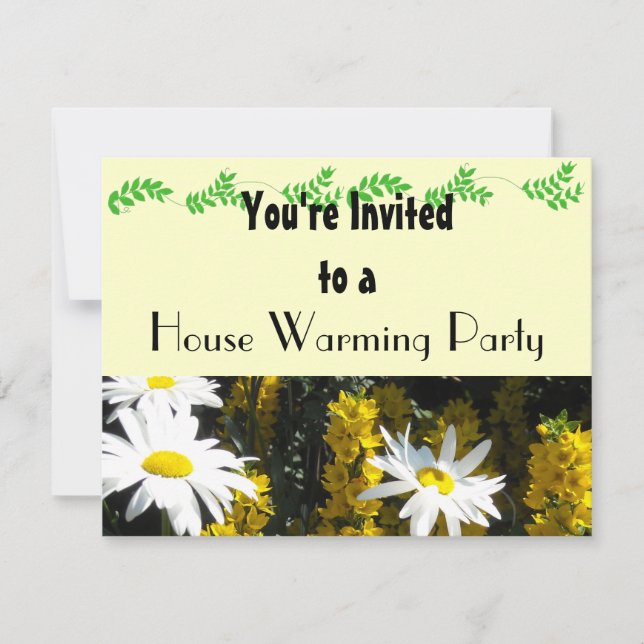 Invitation Fête de Chauffage Maison Fleur de Marguerite Blanc (Devant)